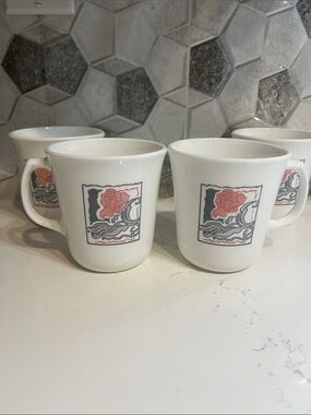 Vintage White Rose Duo Corelle Mugs - Set of 4